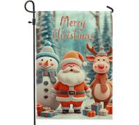 Bandiera da giardino con scritta "Merry Christmas", con Babbo Natale, pupazzo di neve, renna, decorazione per le vacanze, a doppio lato, per esterni, decorazione per prato, 30,5 x 45,7 cm