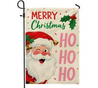 Bandiera da giardino con scritta "Merry Christmas", decorazione natalizia con Babbo Natale color crema, decorazione natalizia su entrambi i lati, per esterni, 30,5 x 45,7 cm