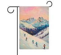Bandiera da giardino con scritta "Skiers Going Down The Snowy Mountain", bandiera da giardino per casa e cortile, bandiera per vacanze stagionali in iuta double face, 30,5 x 45,7 cm