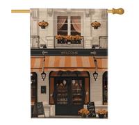 Bandiera da giardino con scritta "Welcome Cafe", striscione decorativo floreale arancione per la casa, bandiera da cortile su entrambi i lati per la decorazione autunnale per esterni, 71 x 101 cm