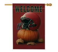 Bandiera da giardino con scritta "Welcome Fall Football, Red Pumpkin Helmet Outdoor Decor Banner", bandiera in iuta su entrambi i lati per feste autunnali, 71 x 101 cm