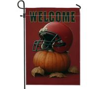 Bandiera da giardino con scritta "Welcome Fall Football, Red Pumpkin Helmet Outdoor Decor Banner", bandiera in iuta su entrambi i lati per feste autunnali, 30,5 x 45,7 cm