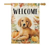 Bandiera da giardino con scritta "Welcome Fall Home Decor, Autumn Leaves Golden Dog Yard Banner, double face juta decorazione per esterni 71 x 101 cm