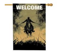 Bandiera da giardino con scritta "Welcome" in grassetto stile vintage cavaliere, decorazione per la casa equestre color oro antico, bandiera su entrambi i lati, decorazione da giardino, 71 x 101 cm