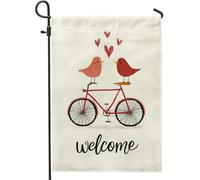 Bandiera da giardino con scritta "Welcome Love in Flight", decorazione per esterni con cuori rossi, striscione su entrambi i lati, per primavera ed estate, decorazione per prato, 30,5 x 45,7 cm
