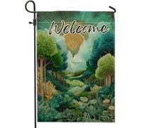 Bandiera da giardino con scritta "Welcome Spring Summer Forest", con paesaggio naturale verde, decorazione per esterni, bandiera da cortile su entrambi i lati, decorazione stagionale per la casa, 30,5