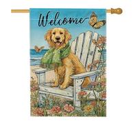 Bandiera da giardino con scritta "Welcome Spring Summer Garden Flag", motivo Golden Retriever, decorazione per la casa, bandiera in iuta su entrambi i lati, decorazione per prato all'aperto, 71 x 101