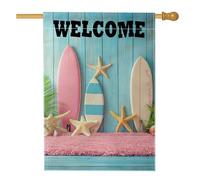 Bandiera da giardino con scritta "Welcome Summer Beach", con tavole da surf e stelle marine, bandiera decorativa per la casa, in lino su entrambi i lati, decorazione per esterni, 71 x 101 cm