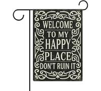 Bandiera da giardino con scritta "Welcome To My Happy Place" con scritta in inglese "Don't Ruin It" su entrambi i lati, decorazione stagionale per cortile esterno