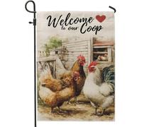 Bandiera da giardino con scritta "Welcome to Our Coop, decorazione rustica per fattoria di polli, striscione primaverile per esterni con toni caldi, bandiera da cortile su entrambi i lati per la