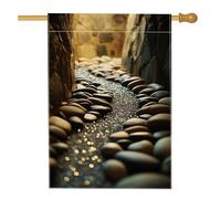Bandiera da giardino con sentiero di ciottoli, pietre marroni, decorazione rustica per esterni, bandiera da giardino in iuta su entrambi i lati, decorazione per prato primaverile estivo 71 x 101 cm