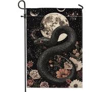 Bandiera da giardino con serpente e cielo notturno, bandiera floreale per la casa, bandiera a doppio lato per Halloween, decorazione per prato all'aperto, 30,5 x 45,7 cm