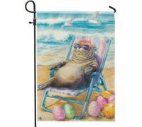 Bandiera da giardino con sigillo per vacanze al mare, decorazione a uovo colorata per la primavera e l'estate, divertente bandiera da esterno in stile nautico per la decorazione del prato domestico