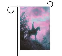 Bandiera da giardino con silhouette di equitazione su entrambi i lati, bandiere da cortile per esterni, benvenuto, festività, bandierine per feste, vacanze, esterni, portico, decorazione per la casa