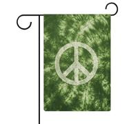 Bandiera da giardino con simbolo della pace su sfondo verde tie-dye per vacanze stagionali, juta, doppia faccia, bandierine esterne per casa, cortile, 32 x 47 cm