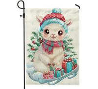 Bandiera da giardino con simpatici animali per le vacanze invernali, con lama bianca e neve, decorazione natalizia da giardino, in iuta su entrambi i lati, 30,5 x 45,7 cm