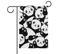 Bandiera da giardino con simpatici panda in stile cartone animato per la decorazione stagionale del cortile.