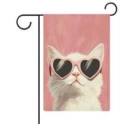 Bandiera da giardino con simpatico gatto in cappello da sole in stile cartone animato, per vacanze stagionali, in iuta, double face, per casa, cortile, esterni, 30,5 x 45,7 cm