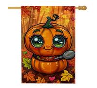 Bandiera da giardino con simpatico personaggio di zucca, decorazione autunnale arancione, striscione da cortile in iuta su entrambi i lati, decorazione per prato all'aperto di Halloween, accenti