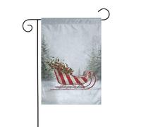 Bandiera da giardino con slitta a righe rosse e bianche, 30 x 45 cm, verticale, double face, per fattoria, vacanze, decorazioni esterne