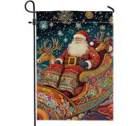 Bandiera da giardino con slitta di Babbo Natale, bandiere colorate per decorazione di vacanza, bandiera da cortile esterna a doppia faccia in tela di iuta per le vacanze invernali, pannello esterno di