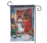 Bandiera da giardino con slitta di Natale, pupazzo di neve, 30,5 x 45,7 cm, doppia faccia, piccola bandiera da giardino per esterni, decorazione per la casa e per esterni