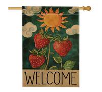 Bandiera da giardino con sole e fragole di benvenuto, decorazione per la casa estiva con frutta floreale, striscione da cortile, in iuta su entrambi i lati, decorazione per feste all'aperto, 71 x 101