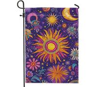 Bandiera da giardino con sole e luna bohémien, decorazione celeste viola vibrante, striscione per esterni, bandiera su entrambi i lati, in tessuto, decorazione stagionale per prato, 30,5 x 45,7 cm