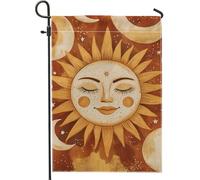 Bandiera da giardino con sole e luna, decorazione rustica arancione celeste per la casa e il giardino, bandiera su entrambi i lati per primavera estate decorazione per prato esterno 30,5 x 45,7 cm