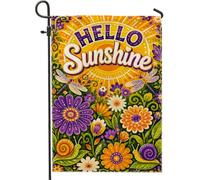 Bandiera da giardino con sole, fiore fantasioso primaverile libellula primavera gialla juta decorativa su entrambi i lati bandiere esterne per esterni prato anteriore portico patio ingresso 30,5 x