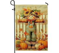 Bandiera da giardino con spaventapasseri autunnali, girasoli gialli, balle di fieno, decorazione per esterni, striscione stagionale per prato, in tessuto su entrambi i lati, decorazione autunnale 30,5