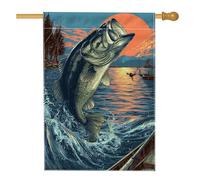 Bandiera da giardino con spigola da pesca, striscione decorativo colorato sul lago al tramonto, bandiera decorativa su entrambi i lati, per esterni, per feste estive, decorazione per prato, 71 x 101