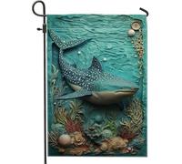 Bandiera da giardino con squalo balena, bandiera blu oceanica per la casa, decorazione per la casa, in iuta su entrambi i lati, decorazione estiva per prato all'aperto, arte a tema nautico per tutte