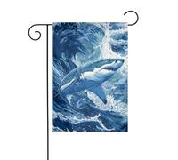 Bandiera da giardino con squalo feroce che affetta attraverso onde vorticose 30 x 45 cm verticale su entrambi i lati, decorazione esterna per casa colonica