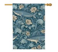 Bandiera da giardino con squalo nautico, motivo onde dell'oceano blu, decorazione floreale per la casa, bandiera su entrambi i lati per cortile, decorazione estiva per esterni, 71 x 101 cm