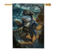 Bandiera da giardino con squalo pirata, bandiera blu oceano avventura, decorazione per la casa, decorazione per esterni su entrambi i lati, perfetta per feste estive e camere dei bambini, 71 x 101 cm