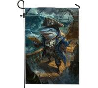 Bandiera da giardino con squalo pirata, bandiera blu oceano avventura, decorazione per la casa, decorazione per esterni su entrambi i lati, perfetta per feste estive e camere dei bambini, 30,5 x 45,7