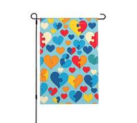 Bandiera da giardino con stampa a forma di cuore, motivo puzzle per la consapevolezza dell'autismo, bandiere da giardino stagionali, stampa bifacciale effetto lino per esterni, 30,5 x 45,7 cm.