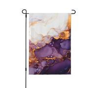 Bandiera da giardino con stampa astratta viola oro marmo 32 x 48 cm, double face, decorativa per esterni, in poliestere, resistente alle intemperie, per prato, patio, balcone, cortile, decorazione per