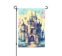 Bandiera da giardino con stampa castello delle fiabe su entrambi i lati, a prova di scolorimento, per decorazione da cortile, cartello di benvenuto 31,8 x 45,7 cm