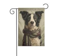 Bandiera da giardino con stampa di Border Collie che indossa una sciarpa scozzese, 30 x 45 cm, verticale, double face, decorazione per casa colonica, vacanze, esterni, bandiera da cortile