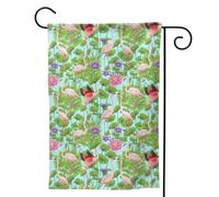 Bandiera da giardino con stampa di fenicotteri e fiori d'amore, su entrambi i lati, verticale, bandiera da cortile, 71 x 101 cm, decorazione esterna
