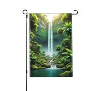 Bandiera da giardino con stampa di piante tropicali verdi primaverili e cascate, bandiere da giardino stagionali, stampa bifacciale effetto lino per esterni, 30,5 x 45,7 cm