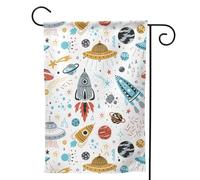 Bandiera da giardino con stampa di razzi dei cartoni animati su entrambi i lati verticale di benvenuto bandiera da cortile banner 71 x 101 cm