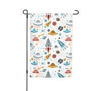 Bandiera da giardino con stampa di razzi in stile cartone animato, 30,5 x 45,7 cm, decorazione esterna per cortile, patio, portico e bandiera del prato inglese