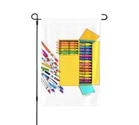 Bandiera da giardino con stampa di scatola di pastelli carini 12,5"x18" bifacciale, bandiera stagionale di benvenuto da esterno per casa all'aperto Primavera Estate Bandiera autunnale Decorazione da g