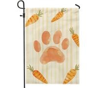 Bandiera da giardino con stampa di zampa primaverile ed estate, con carote rustiche color pesca, bandiere per la decorazione della casa da cortile, decorazione per prato in iuta su entrambi i lati