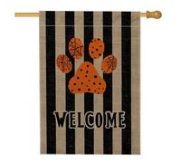 Bandiera da giardino con stampa di zampe di Halloween, striscione di benvenuto in iuta a righe arancioni e nere, decorazione per prato esterno su entrambi i lati, per feste autunnali, 71 x 101 cm
