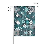 Bandiera da giardino con stampa floreale verde acqua, grigio e bianco, 12x18 pollici, elegante bandiera da giardino verticale bifacciale, decorazione per tutte le stagioni