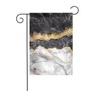 Bandiera da giardino con stampa in marmo in lamina d'oro nera bianca bandiere decorative principalmente per cortili, giardini, vasi da fiori, terrazza, balcone. 30,5 x 45,7 cm